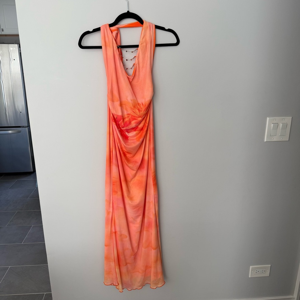 Vibrant Orange Backless Maxi Dress
